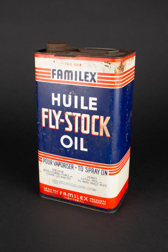 Contenant d’huile Fly-Stock, Début de production : avant 1953. Collection Familex, Écomusée du fier monde.