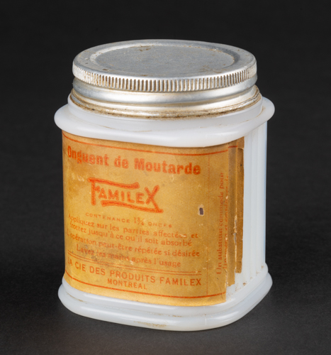 Onguent de moutarde, La Compagnie des Produits Familex, vers 1930. Collection Familex, Écomusée du fier monde.